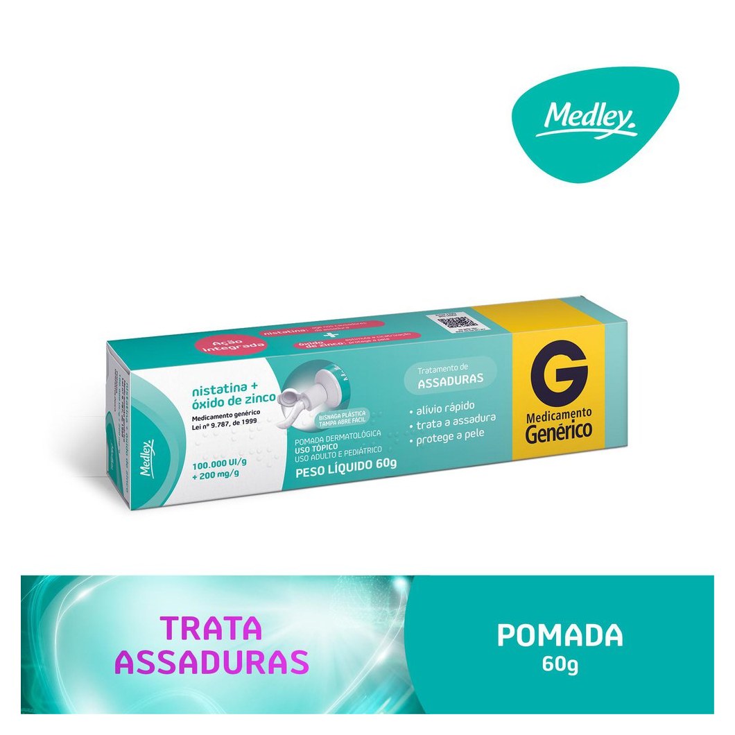 Nistatina 100.000 U.I./g + Óxido de Zinco 200 mg/g Pomada para Assadura 60g Genérico Medley