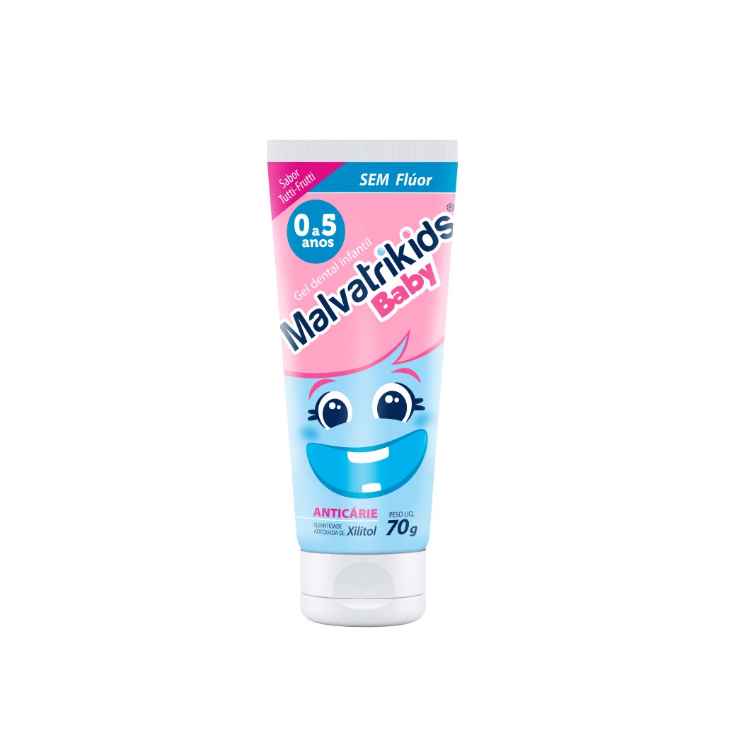 Gel Dental Infantil Malvatrikids Baby Anticáries Sem Flúor Xilitol Sabor Tutti Frutti 70g