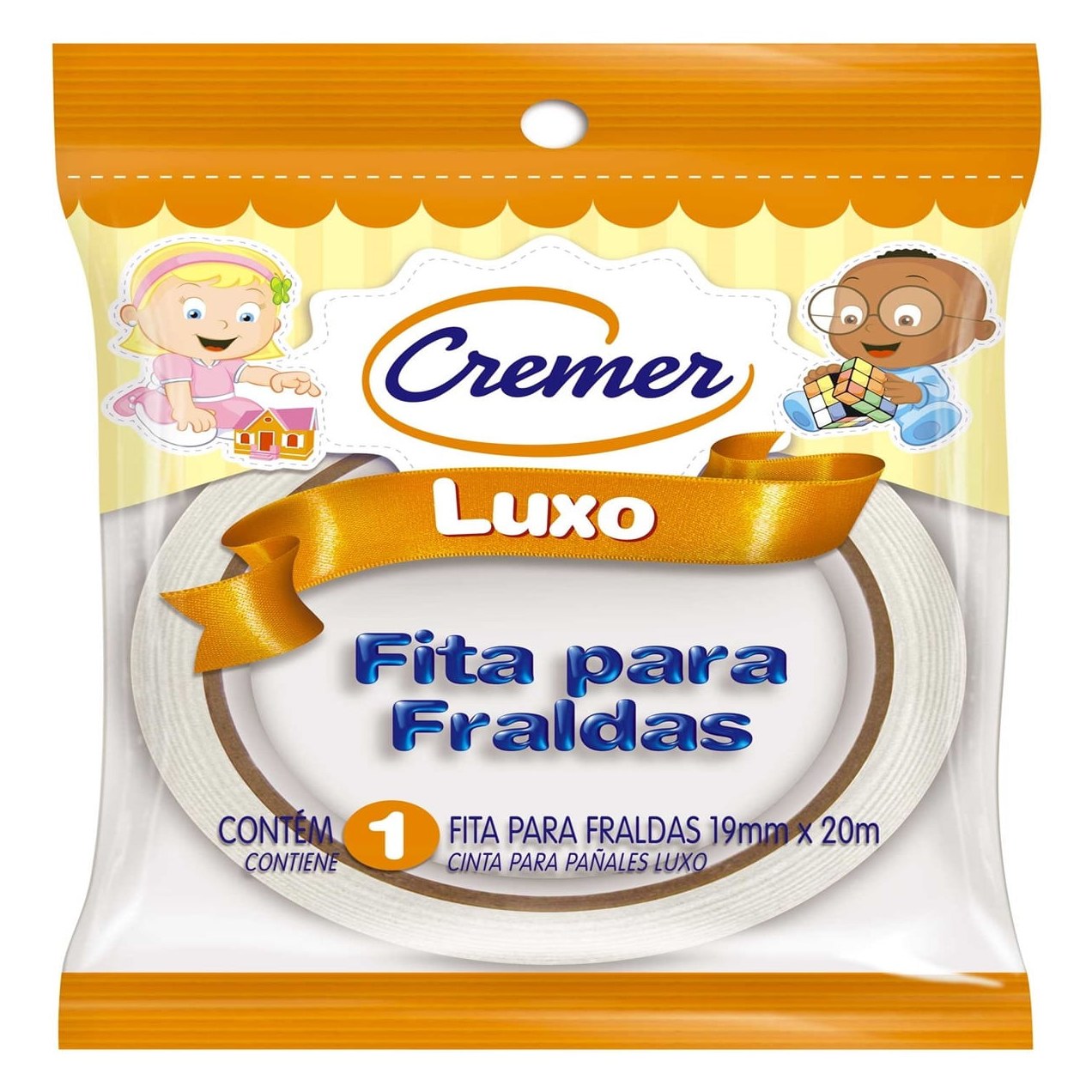 Fita Adesiva para Fralda Cremer Luxo Branca 19mm x 20m 1 Unidade