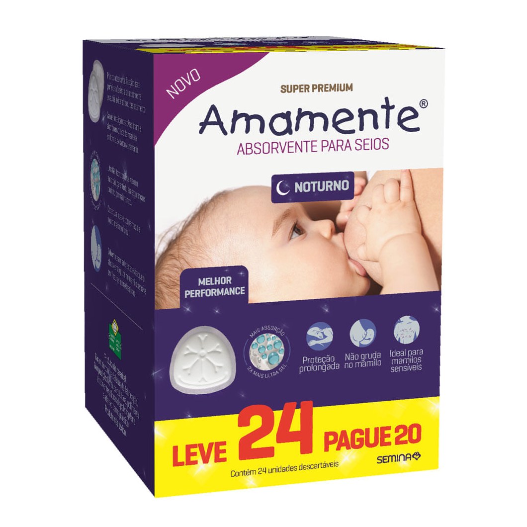 Absorvente para Seios Amamente Noturno Descartável 24 Unidades