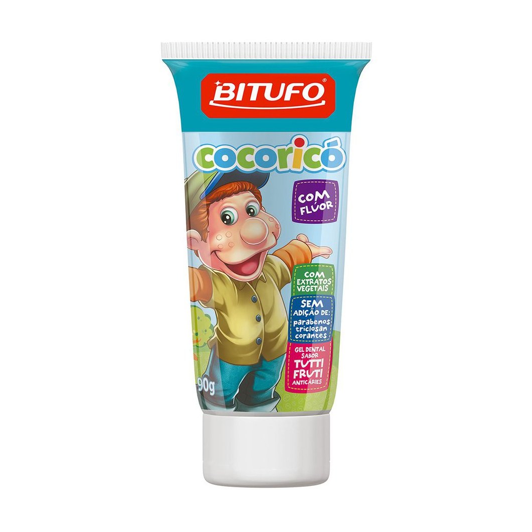 Gel Dental Bitufo Cocoricó Com Flúor Sabor Tutti-Frutti 90G