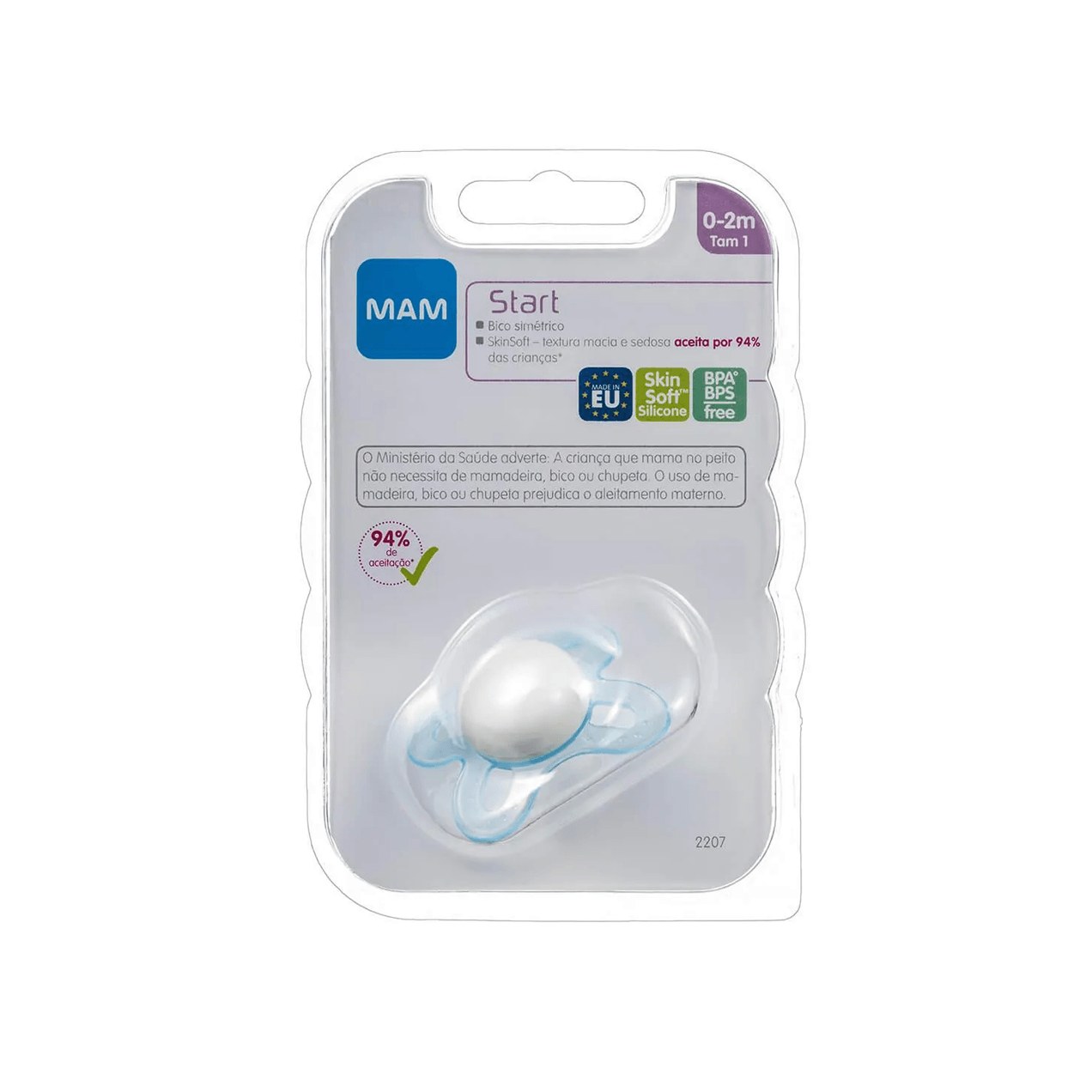 Chupeta MAM Start Ortodôntica de 0 a 2 meses SkinSoft Silicone Azul 1 Unidade