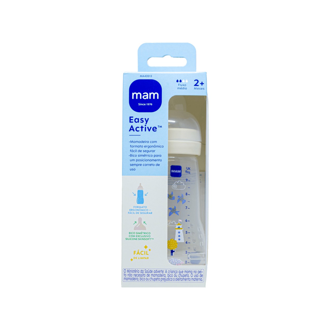 Mamadeira MAM Easy Active Anticólica +2 meses Transparente 270ml 1 Unidade