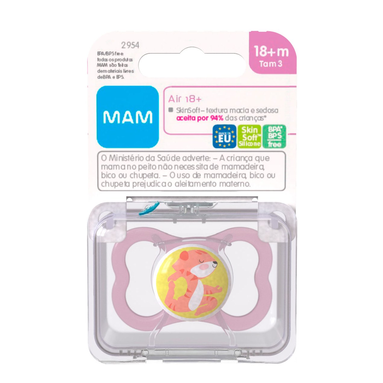 Chupeta MAM Air Ortodôntica +18 meses Silicone Rosa 1 Unidade