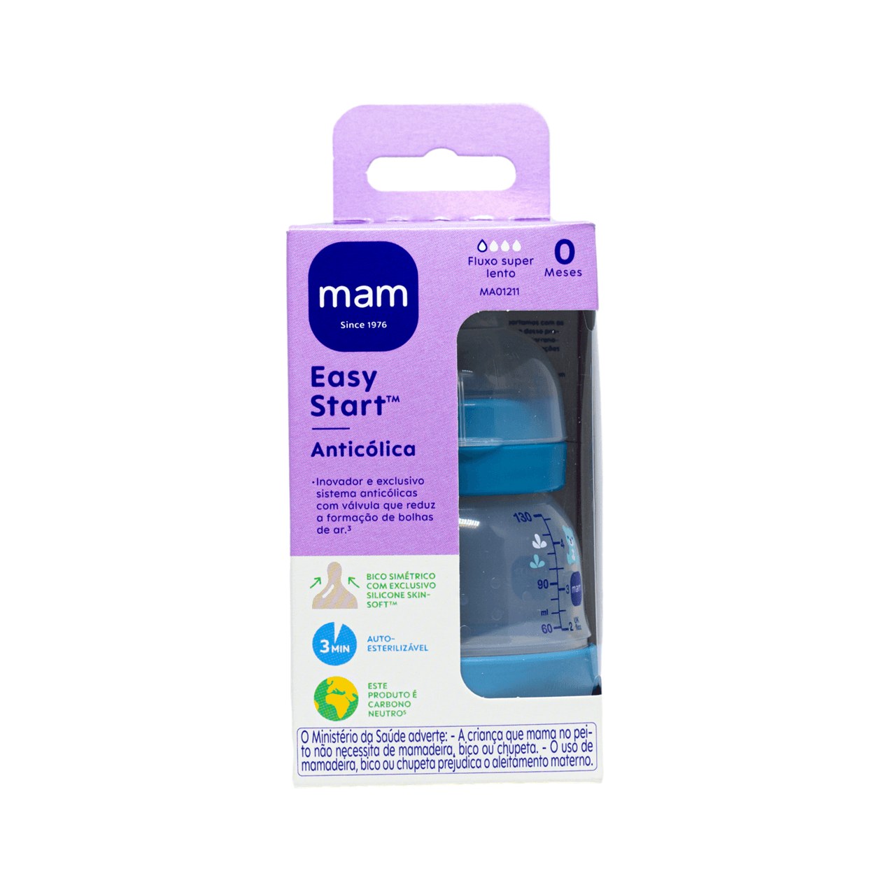 Mamadeira MAM Easy Start Anticólica Bico de Silicone de 0 a 6 meses Azul 130ml 1 Unidade