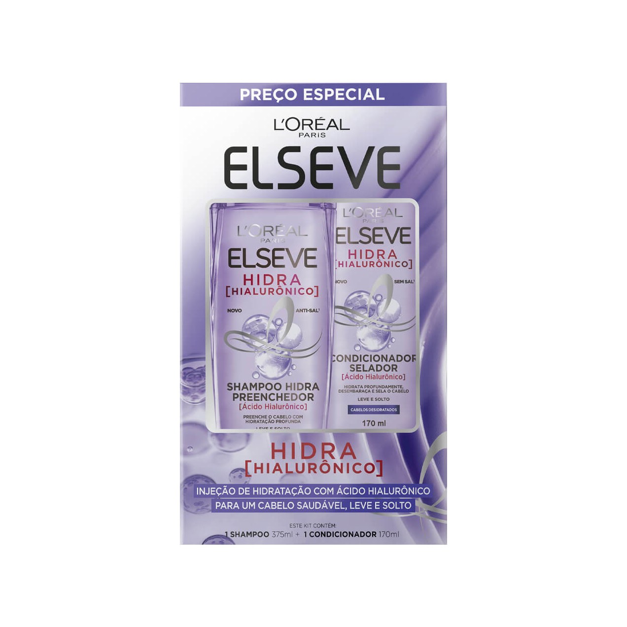 Kit Shampoo Elseve Hidra Hialurônico 375ml 1 Unidade + Condicionador Elseve Hidra Hialurônico 170ml 1 Unidade