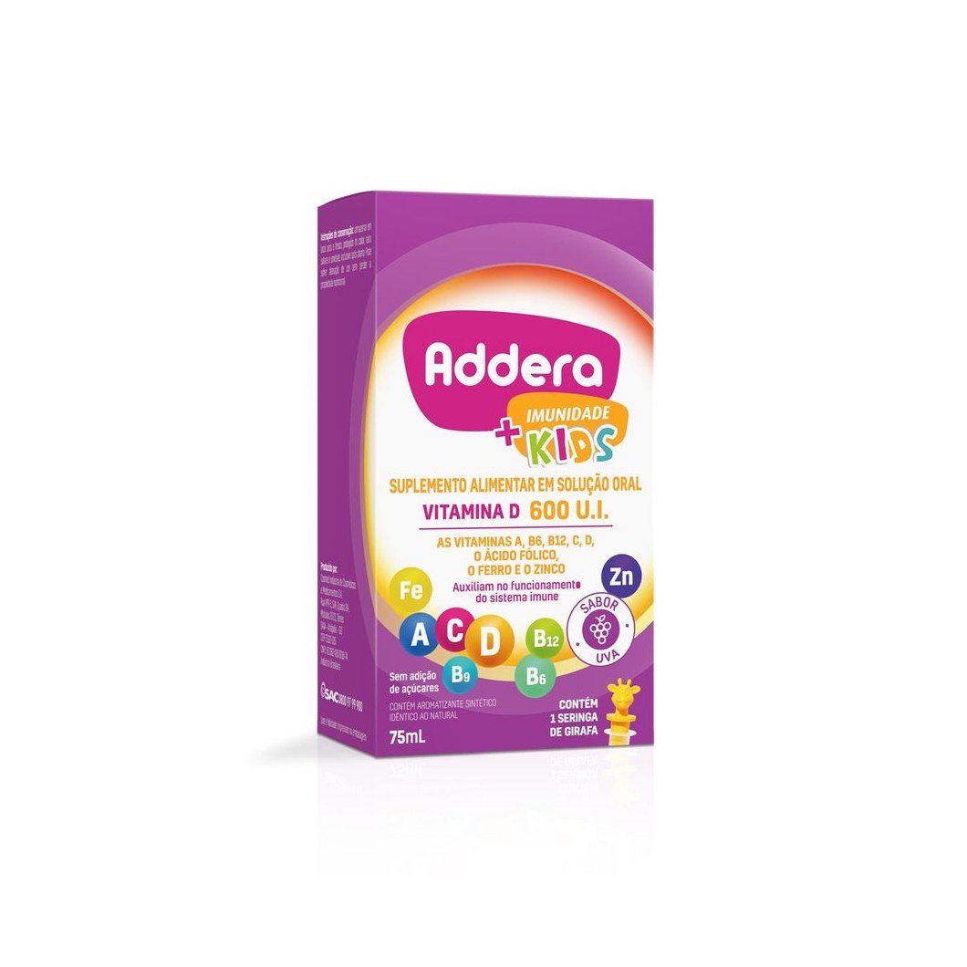 Addera + Imunidade Kids 600UI Sabor Uva Solução Oral 75ml + Seringa Dosadora