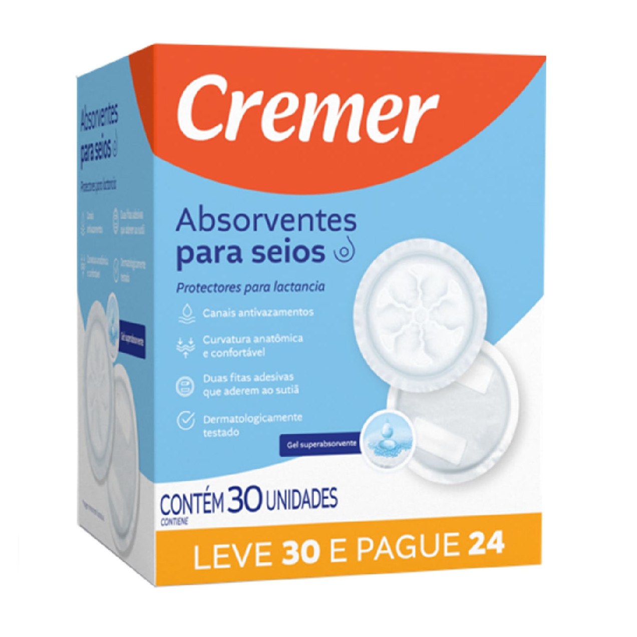 Absorvente para Seios Cremer Superabsorvente 30 Unidades Leve 30 Pague 24