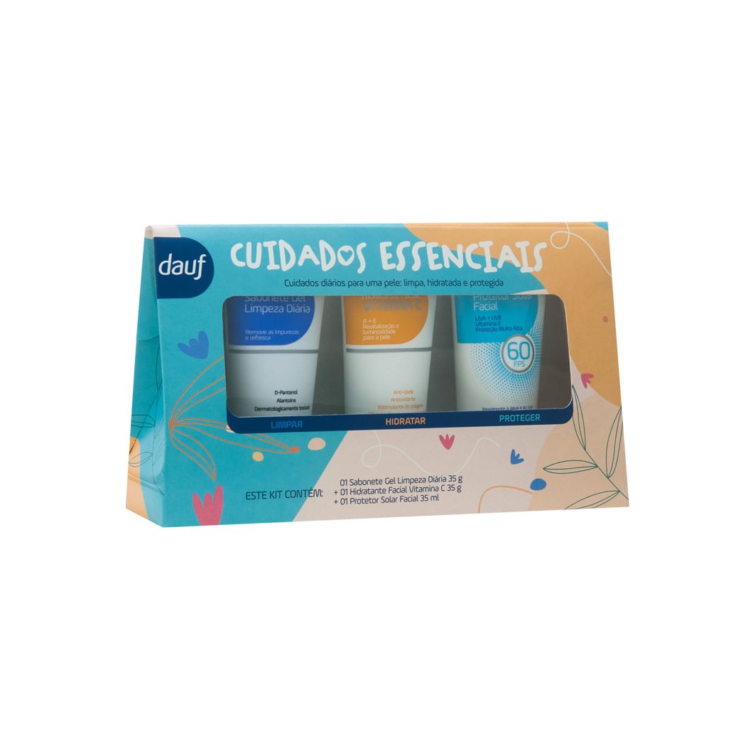 Kit Dauf Cuidados Essenciais Gel de Limpeza + Protetor Solar FPS 60 + Hidratante Facial