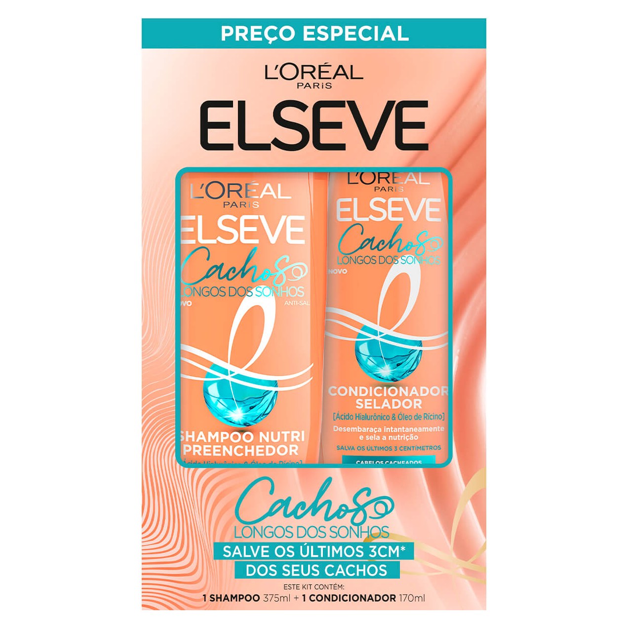 Kit Shampoo Elseve Cachos Longos dos Sonhos Nutri Preenchedor e Selador 375ml 1 Uni + Condicionador 170ml 1 Uni