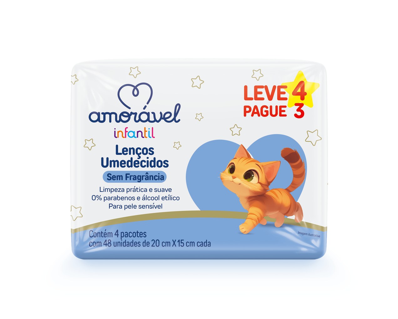 Lenços Umedecidos Amorável Sem Fragrancia 192 Unidades