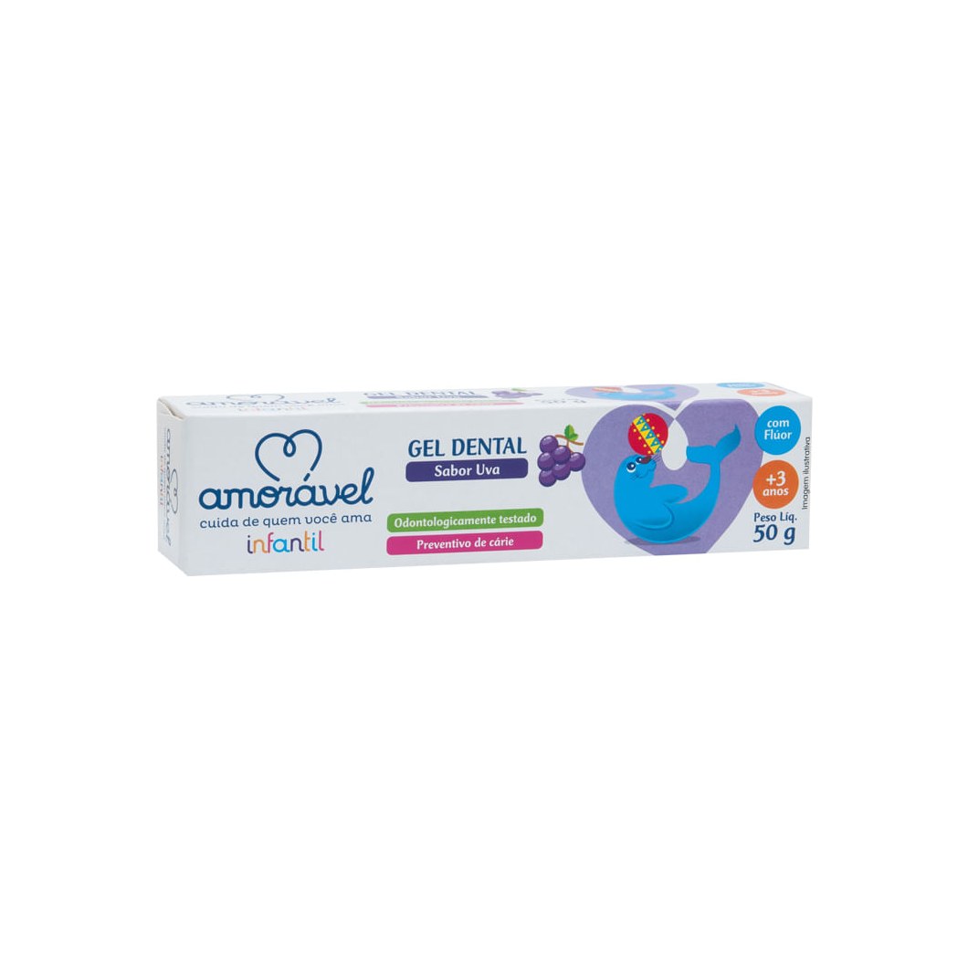 Gel Dental Infantil Amorável Sabor Uva Com Flúor 50g