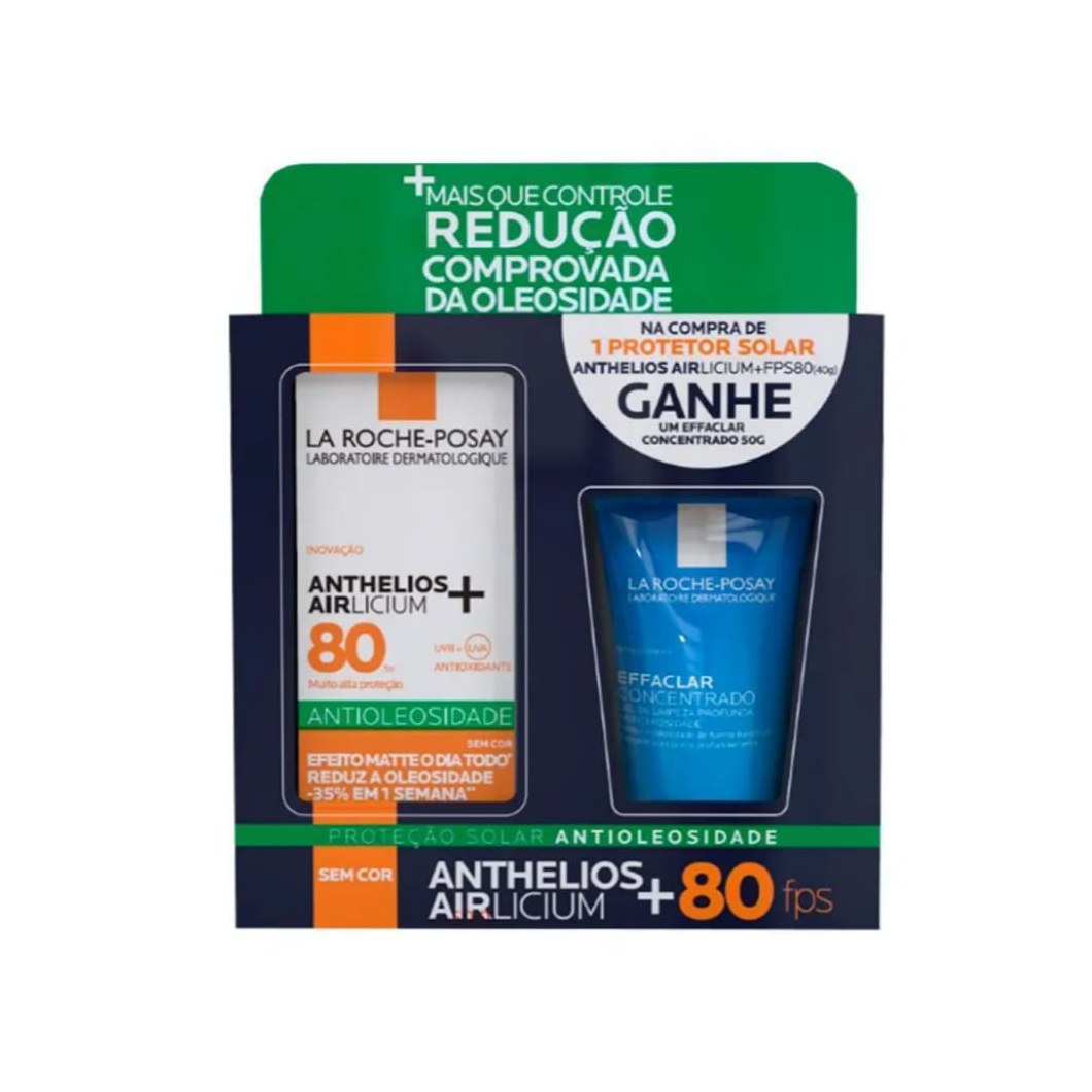 Kit Protetor Solar Facial La Roche-Posay Anthelios Airlicium+ FPS80 40g 1 Unidade + Gel de Limpeza Effaclar Concentrado 50g 1 Unidade
