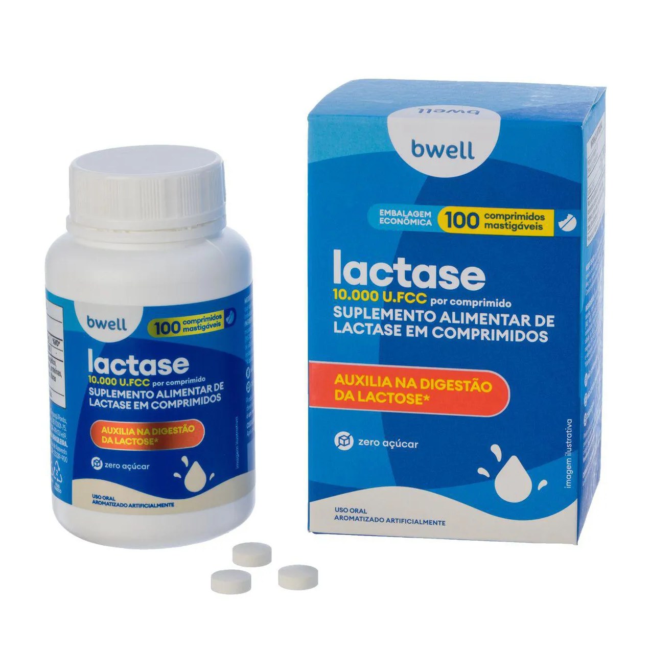 Lactase 10.000 FCC bwell 100 Comprimidos Mastigáveis