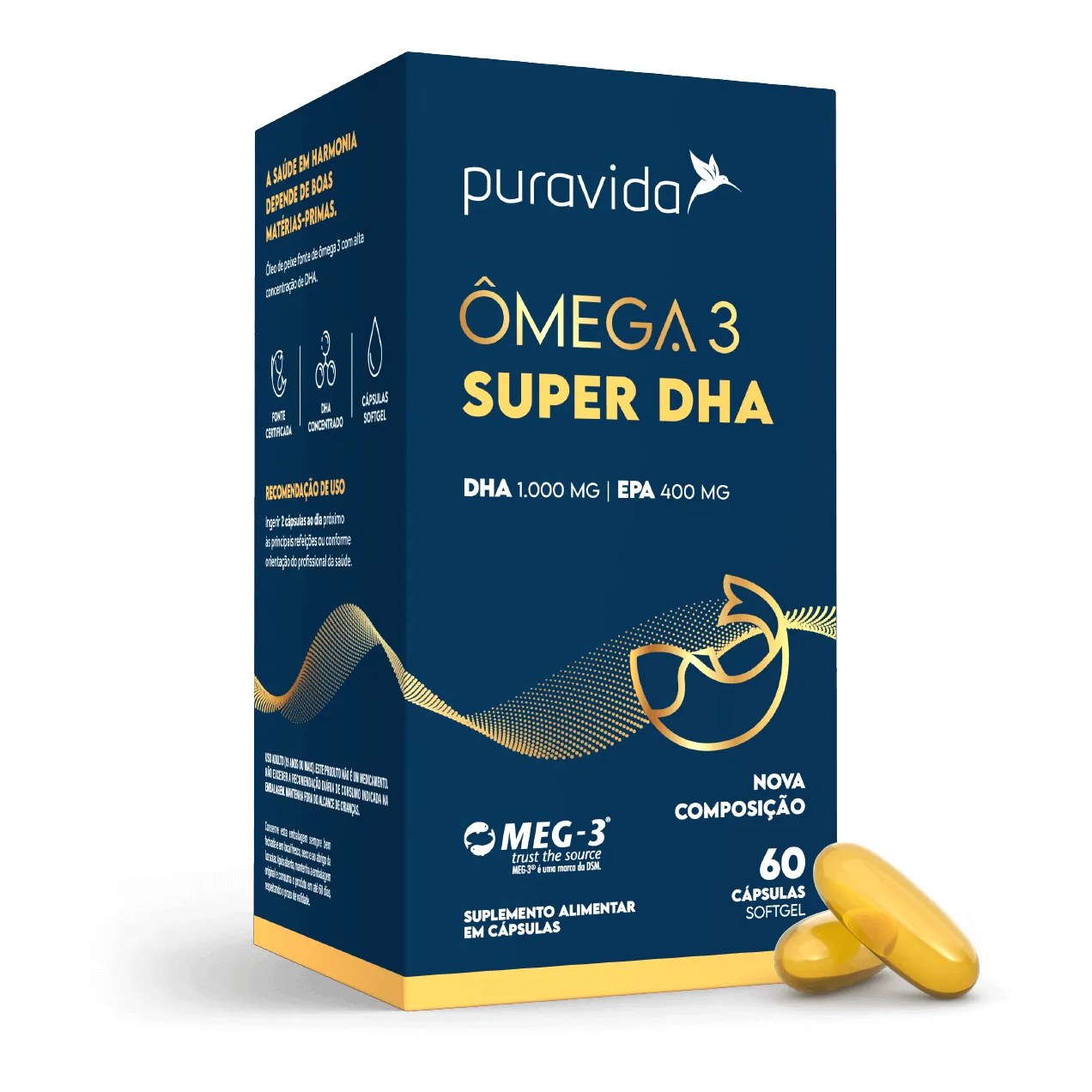 Ômega 3 DHA 1000mg Puravida 60 cápsulas