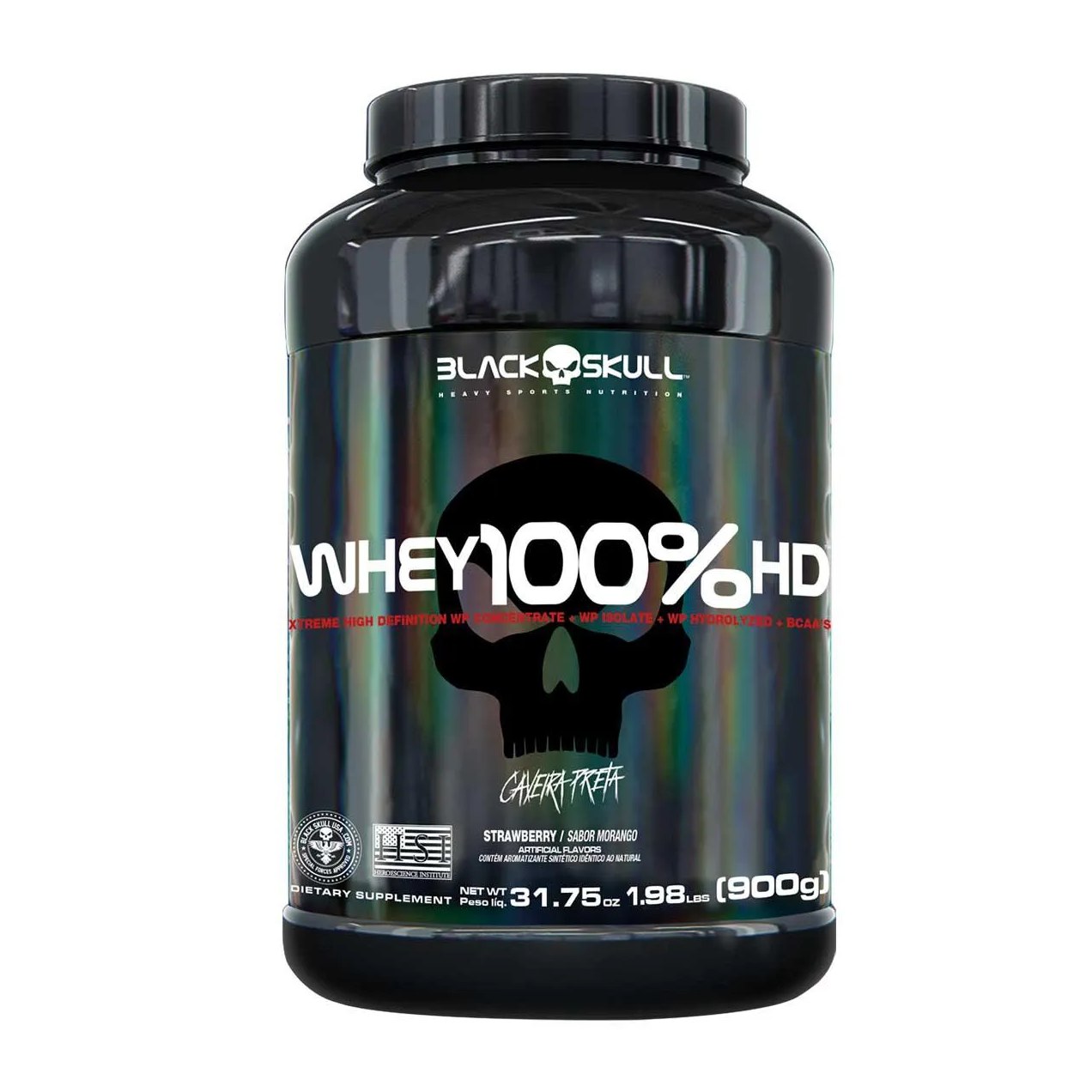 Whey 100% HD Black Skull Morango 900g